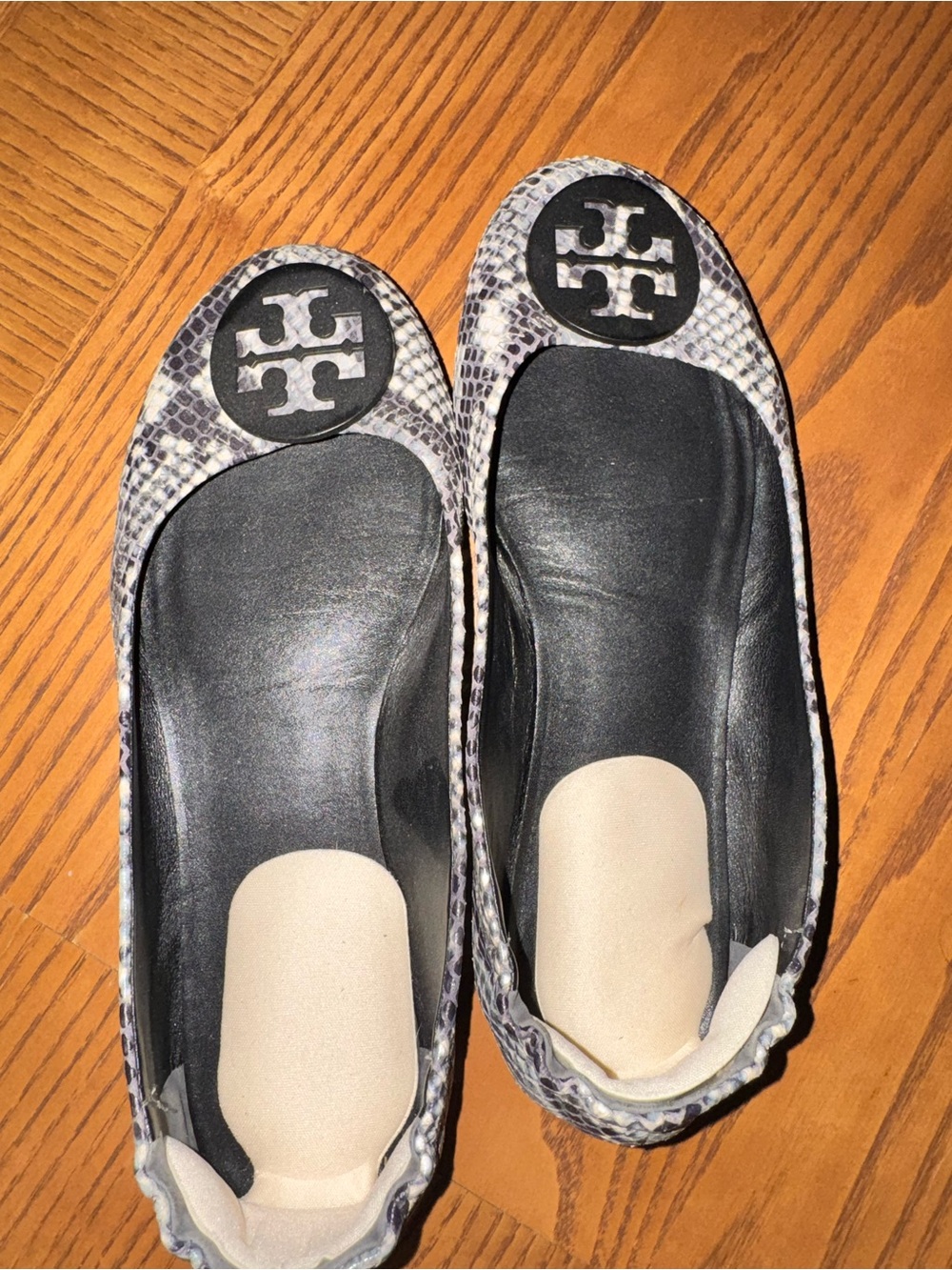 Tory Burch Black & Gray Snake-Print Reva Ballet Flats